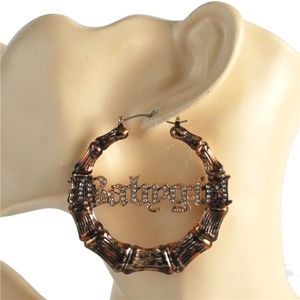 Leopard BabyGirl Rhinestone Hoop Bamboo Earrings